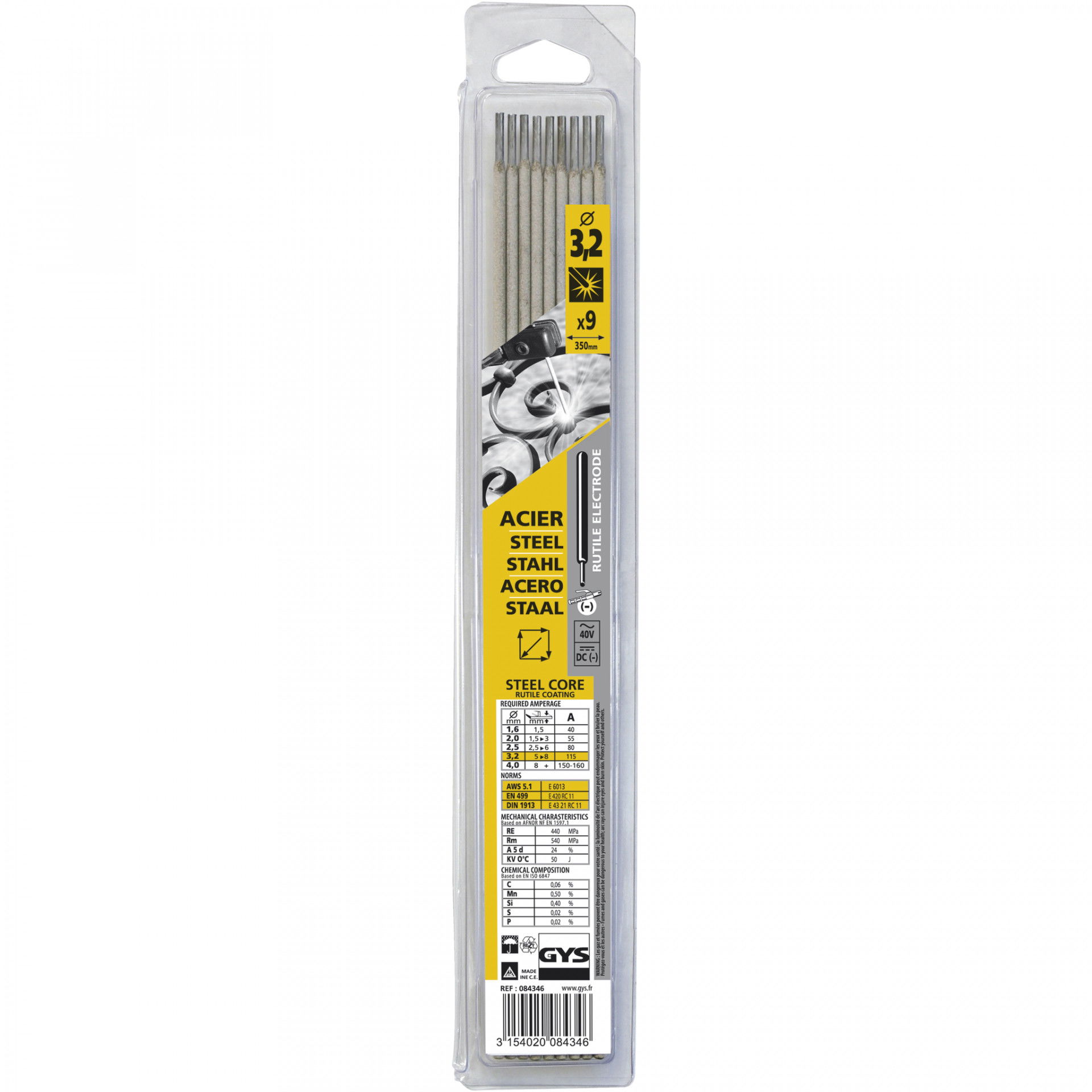 GYS RUTIL 6013 rutilos hegesztő elektróda, 3.2 mm, 9 szál/csomag termék fő termékképe