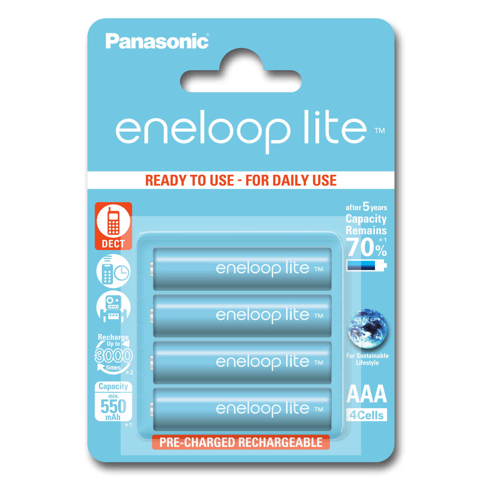 Panasonic BK-4LCCE/4BE eneloop lite Ni-MH akkumulátor, AAA (micro), 550 mAh, 4 db/bliszter termék fő termékképe